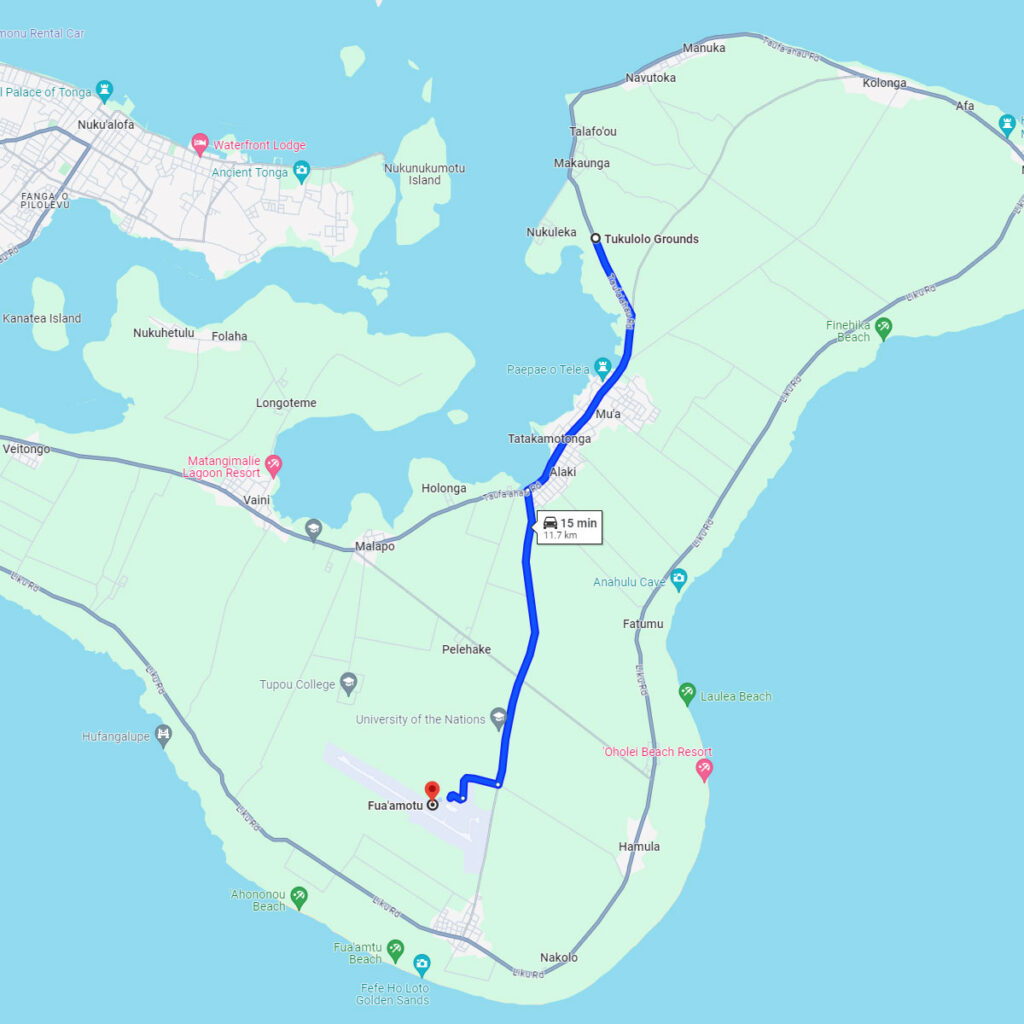 Fua'amotu International Airport to Tukulolo Grounds